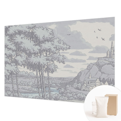 Papier peint panoramique enfant avec un motif de paysage féerique