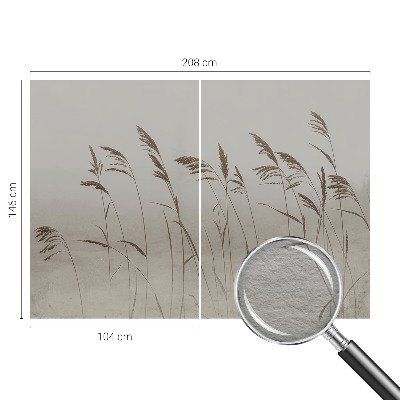 Papier peint panoramique chambre adulte avec un motif de herbes dans la brume