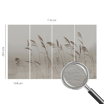 Papier peint panoramique chambre adulte avec un motif de herbes dans la brume