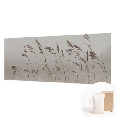Papier peint panoramique chambre adulte avec un motif de herbes dans la brume