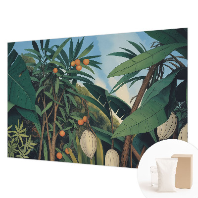 Papier peint salon moderne avec un motif de jungle tropicale
