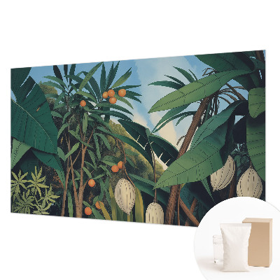 Papier peint salon moderne avec un motif de jungle tropicale