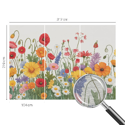 Papier peint chambre moderne avec un motif de prairie fleurie