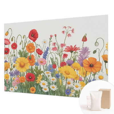 Papier peint chambre moderne avec un motif de prairie fleurie