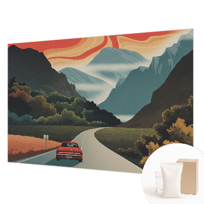 Papier peint panoramique avec un motif d'aventure montagnarde