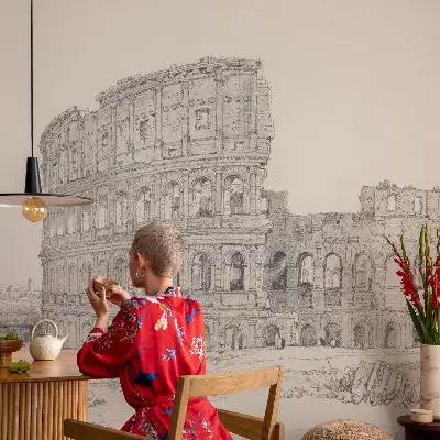 Papier peint panoramique salon avec un motif de ruines antiques