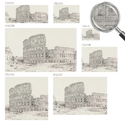 Papier peint panoramique salon avec un motif de ruines antiques