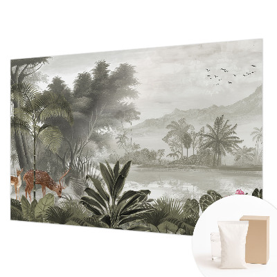 Tapisserie panoramique avec un motif d'oasis tropicale