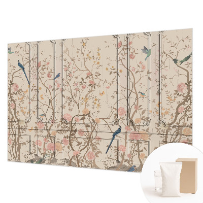 Papier peint panoramique intissé moderne avec motif d'oiseaux et de fleurs