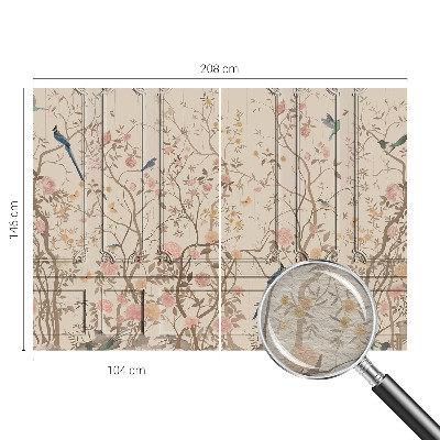 Papier peint panoramique intissé moderne avec motif d'oiseaux et de fleurs