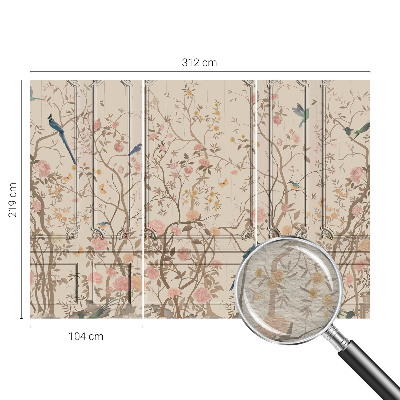 Papier peint panoramique intissé moderne avec motif d'oiseaux et de fleurs