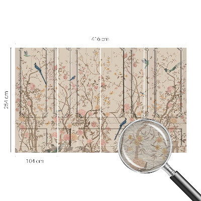Papier peint panoramique intissé moderne avec motif d'oiseaux et de fleurs