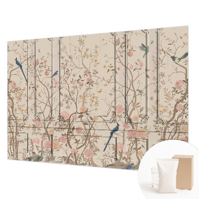Papier peint panoramique intissé moderne avec motif d'oiseaux et de fleurs