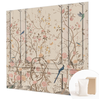 Papier peint panoramique intissé moderne avec motif d'oiseaux et de fleurs