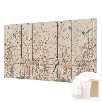 Papier peint panoramique intissé moderne avec motif d'oiseaux et de fleurs