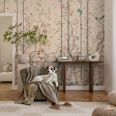 Papier peint panoramique intissé moderne Vtáky a kvety