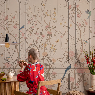 Papier peint panoramique intissé moderne Vtáky a kvety