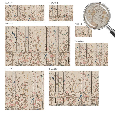 Papier peint panoramique intissé moderne avec motif d'oiseaux et de fleurs