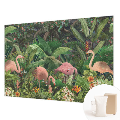 Papier peint panoramique tendance avec des flamants roses
