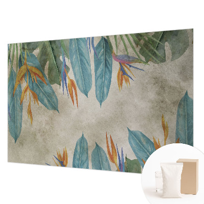 Décoration murale panoramique intissé avec motif de fleurs tropicales