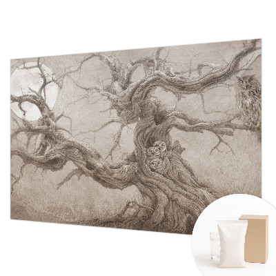 Papier peint panoramique chambre adulte avec un motif d'oiseaux nocturnes