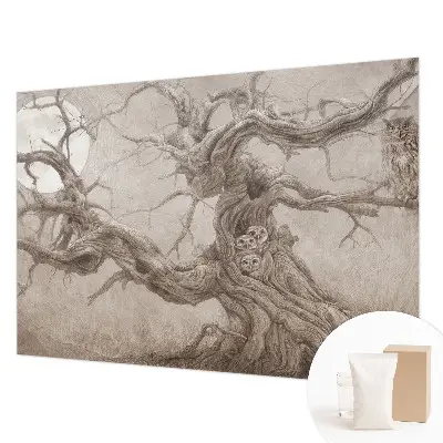 Papier peint panoramique chambre adulte avec un motif d'oiseaux nocturnes