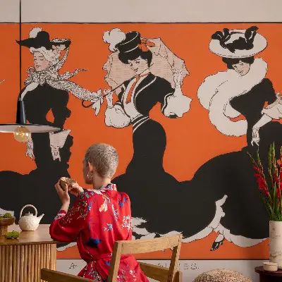 Papier peint photographique salon avec un motif d'inspiration féminine adapté aux tenues de femme