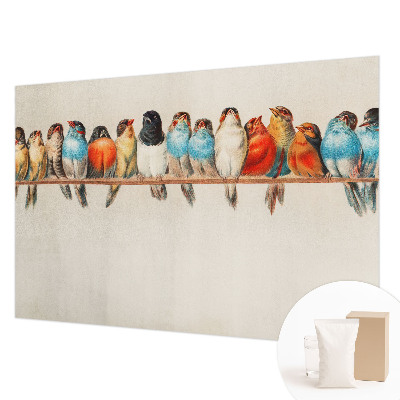 Papier peint panoramique intissé avec un motif d'oiseaux perchés sur une branche