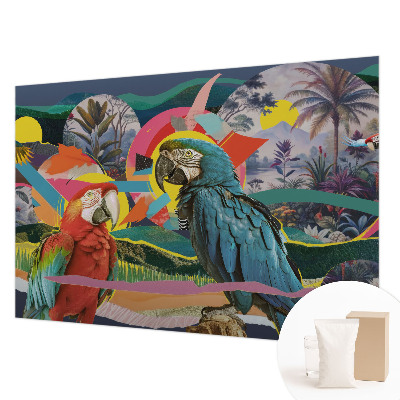 Papier peint panoramique facile à poser avec un motif d'oiseaux exotiques