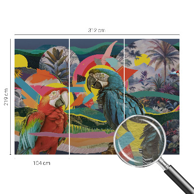 Papier peint panoramique facile à poser avec un motif d'oiseaux exotiques