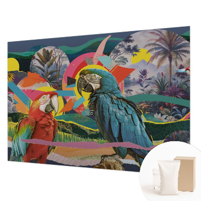 Papier peint panoramique facile à poser avec un motif d'oiseaux exotiques