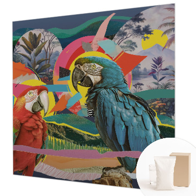 Papier peint panoramique facile à poser avec un motif d'oiseaux exotiques