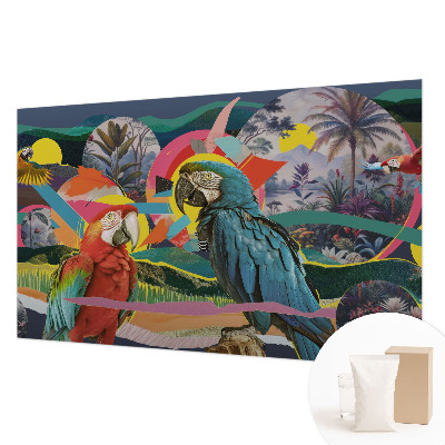 Papier peint panoramique facile à poser avec un motif d'oiseaux exotiques