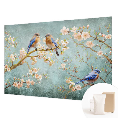 Papier peint photographique salon avec des oiseaux printaniers