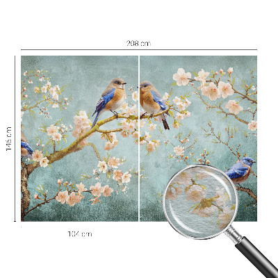 Papier peint photographique salon avec des oiseaux printaniers