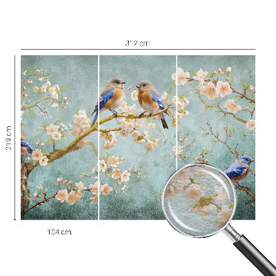Papier peint photographique salon avec des oiseaux printaniers