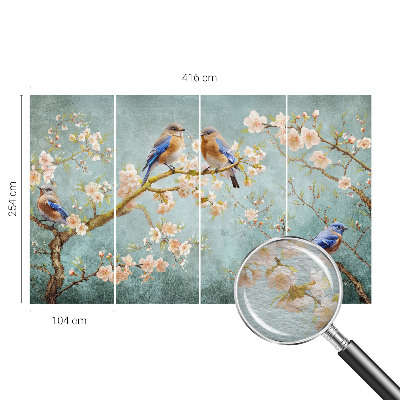 Papier peint photographique salon avec des oiseaux printaniers