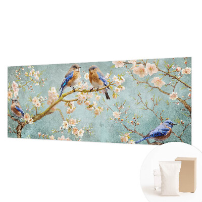 Papier peint photographique salon avec des oiseaux printaniers