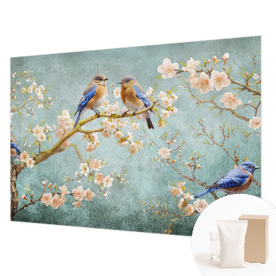 Papier peint photographique salon avec des oiseaux printaniers