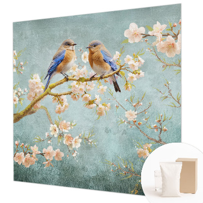 Papier peint photographique salon avec des oiseaux printaniers