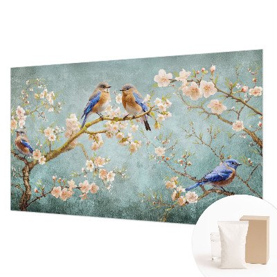 Papier peint photographique salon avec des oiseaux printaniers