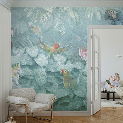 Décoration murale panoramique intissé avec un motif d'oiseaux exotiques