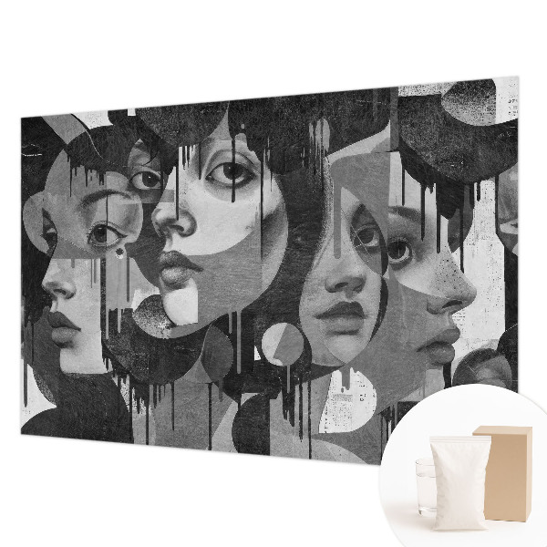 Papier peint salon moderne avec motif de visages féminins