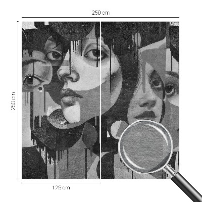 Papier peint salon moderne avec motif de visages féminins