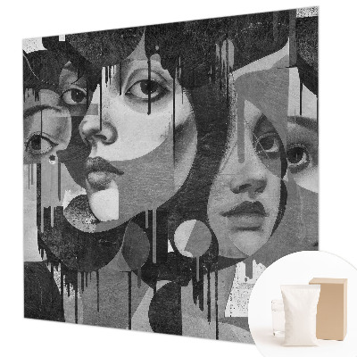 Papier peint salon moderne avec motif de visages féminins