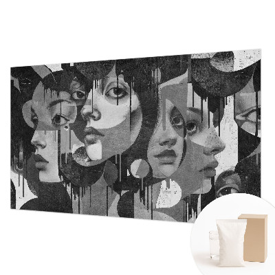 Papier peint salon moderne avec motif de visages féminins