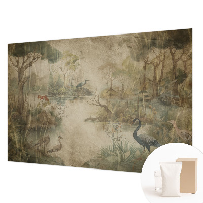 Tapisserie panoramique avec une scène forestière