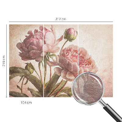 Papier peint panoramique sur mesure à motif de pivoines fines