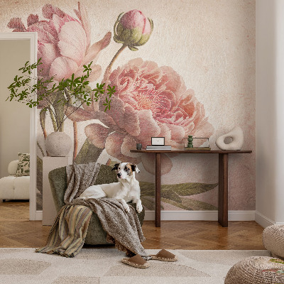 Papier peint panoramique sur mesure à motif de pivoines fines