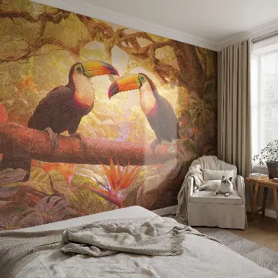 Papier peint photo sur tissu non tissé toucans colorés